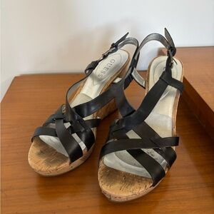 3/$20 Guess Black Leather Wedge Sandals